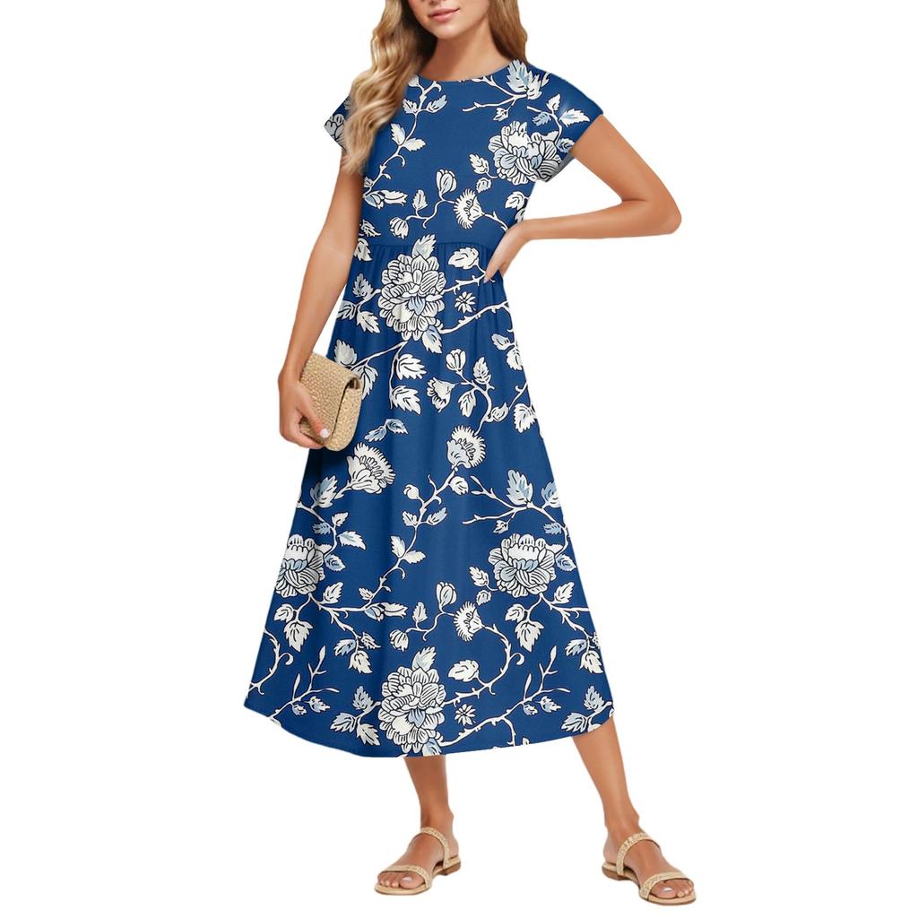 Women's Fashion Temperament Elegant Waisted Floral Casual Dresses