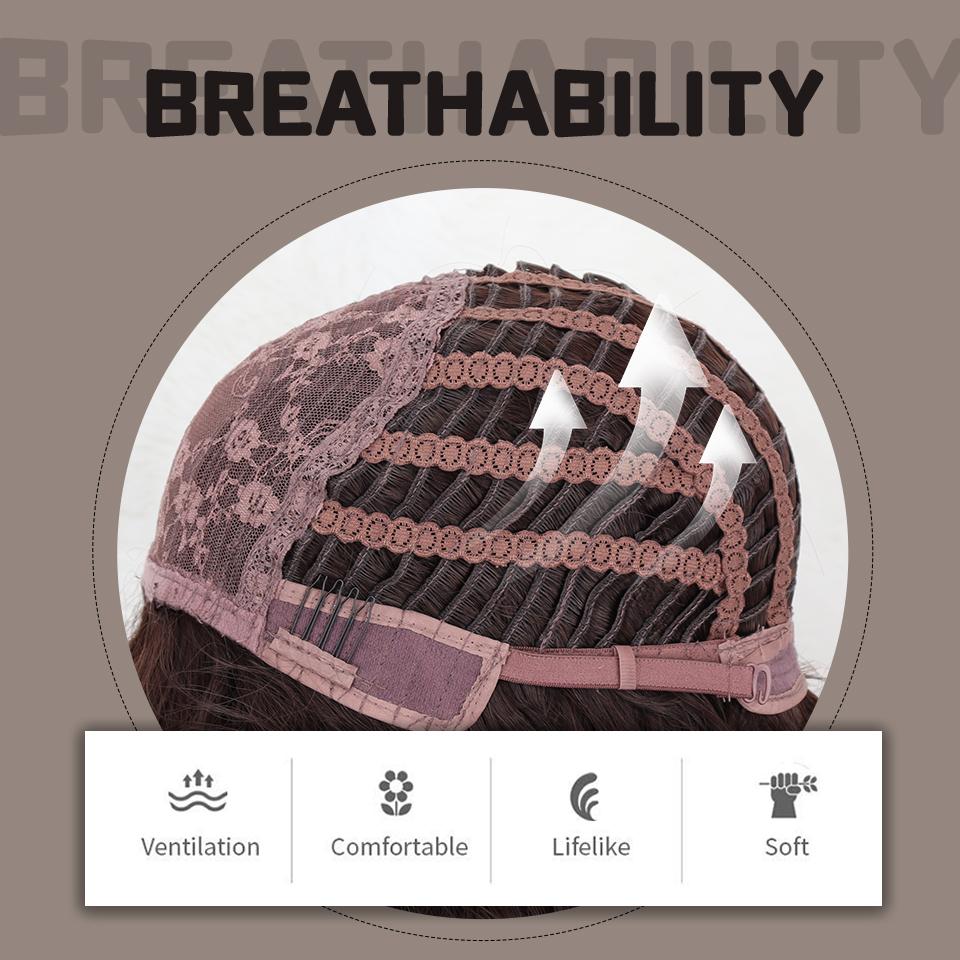 LISI HAIR Dámská přírodní rovná hnědá paruka s ofinou Syntetické vlákno Přírodní vlnitá vrstvená paruka Cosplay Denní nošení