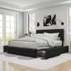 Upholstered Bed 4 Drawers, Double Bed 140x200cm, Height-adjustable Headboard, Square Stitching Design, Linen, Black