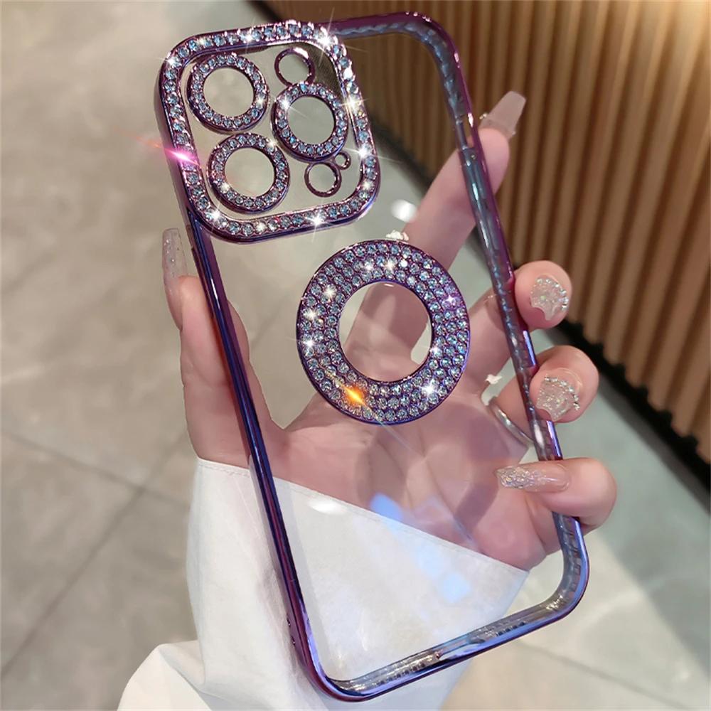 Luxury Diamond Glitter Woman Case For iPhone 15 14 12 11 13 Pro Max Plus Clear Cute Back Cover For 14 15 Plus Phone Accessories