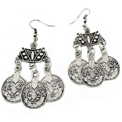 1 Paio Donna Moda Etnico Gioielli Vintage Monete Goccia Pendente Gancio Orecchini Lunghi