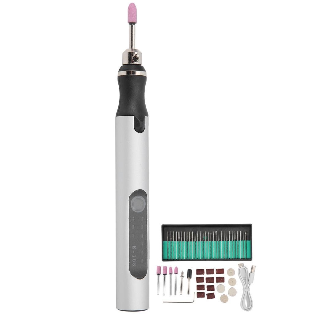 Stilou electric microgravor Mini DIY Vibro gravare instrument kit accesorii pentru îndepărtarea unghiilor argintiu