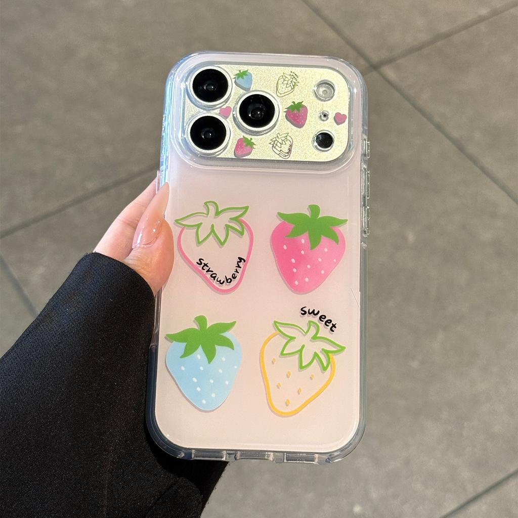 Four Strawberries Are Suitable for Apple 17promax Mobile Phone Case, New iPhone16 Protective Case 15pro All-inclusive Anti-proof.