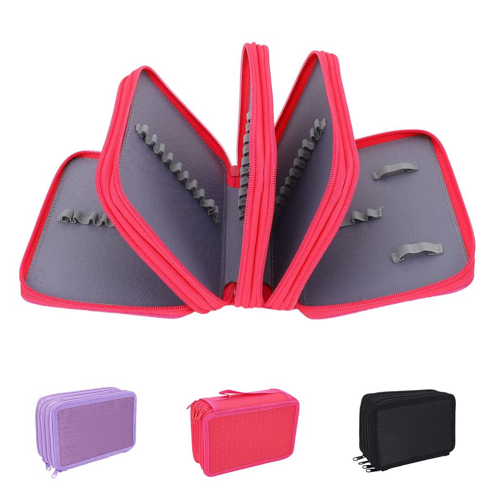 Oxford Pencil Case Wearable Cloth Pure Color Pouch 72 Slots Organizer 4 Compartments Portable Watercolor Brushes Wrap Bag