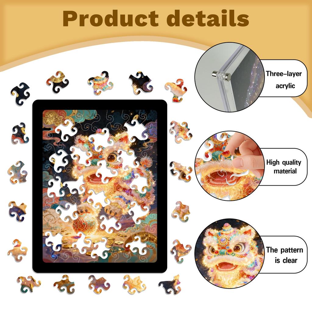 New Chinese Lion Dance Puzzle Decorative Ornament High Difficulty Transparent Acrylic Puzzle