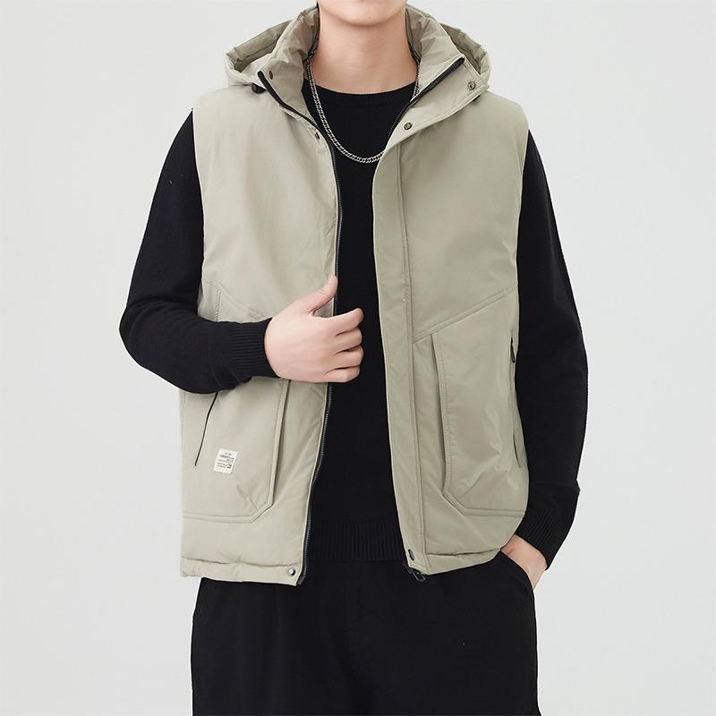 

Men s Clothing Solid Color Hooded Sleeveless Zipper Pocket Cardigan Jacket Vest Fashion Casual Top L белый