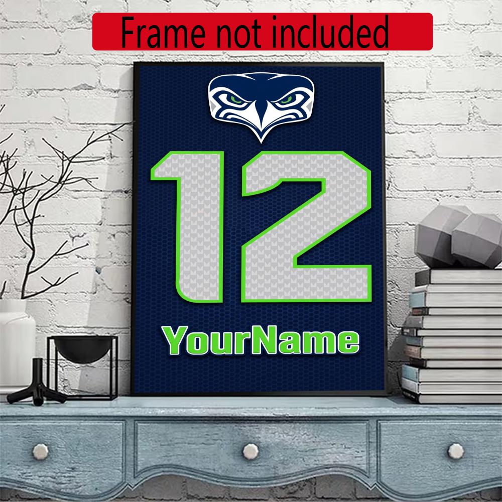 Seattle Seahawks Personalized Text Diamond Painting Round Diamond Mosaic Rhinestones Diamond Embroidery Craft Kit Wall Decor Without Frame