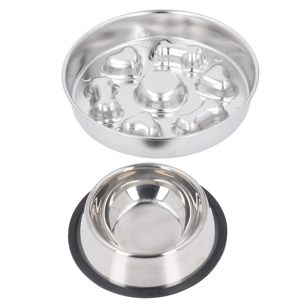 2 Pcs Slow Feeder Dog Bowls Stainless Steel Slow Down Eating Pet Dish Bowls Easy Cleaning Feeding