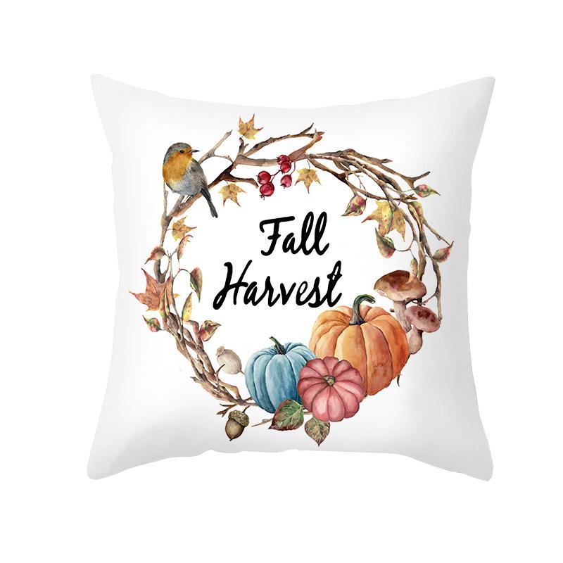 New Autumn Thanksgiving Pillow Cover Peach Skin Polyester Printed Pumpkin Harvest Pillow Home Pillow Cover