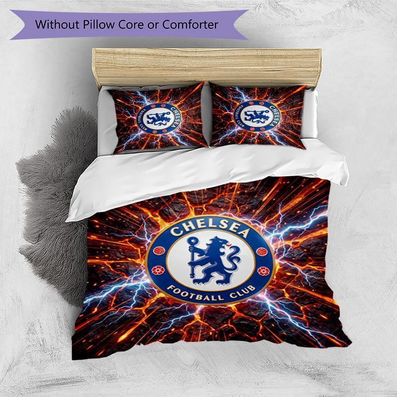 Set Lenzuola 3 Pezzi Stampato Chelsea FC Morbido Delicato sulla Pelle Lavabile Copripiumino e Federe Set Tutte le Stagioni Camera da Letto