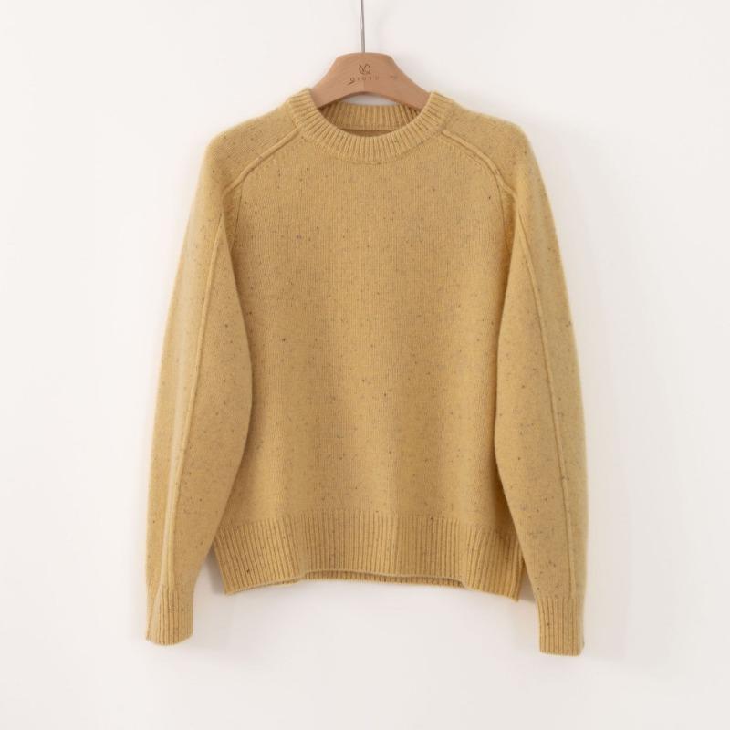 

Idea yarn round neck thickened pullover wool sweater top early autumn new inside loose lazy style knitted sweater winter M жёлтый