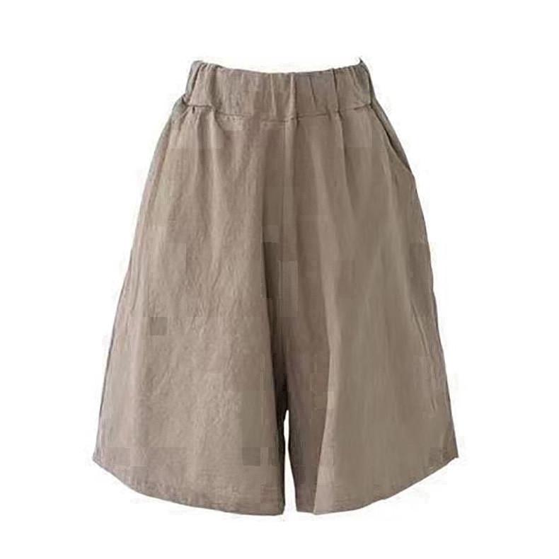 Women's Summer Elastic Waist Plus Size Casual Shorts Solid Color Straight Comfort Five Pants