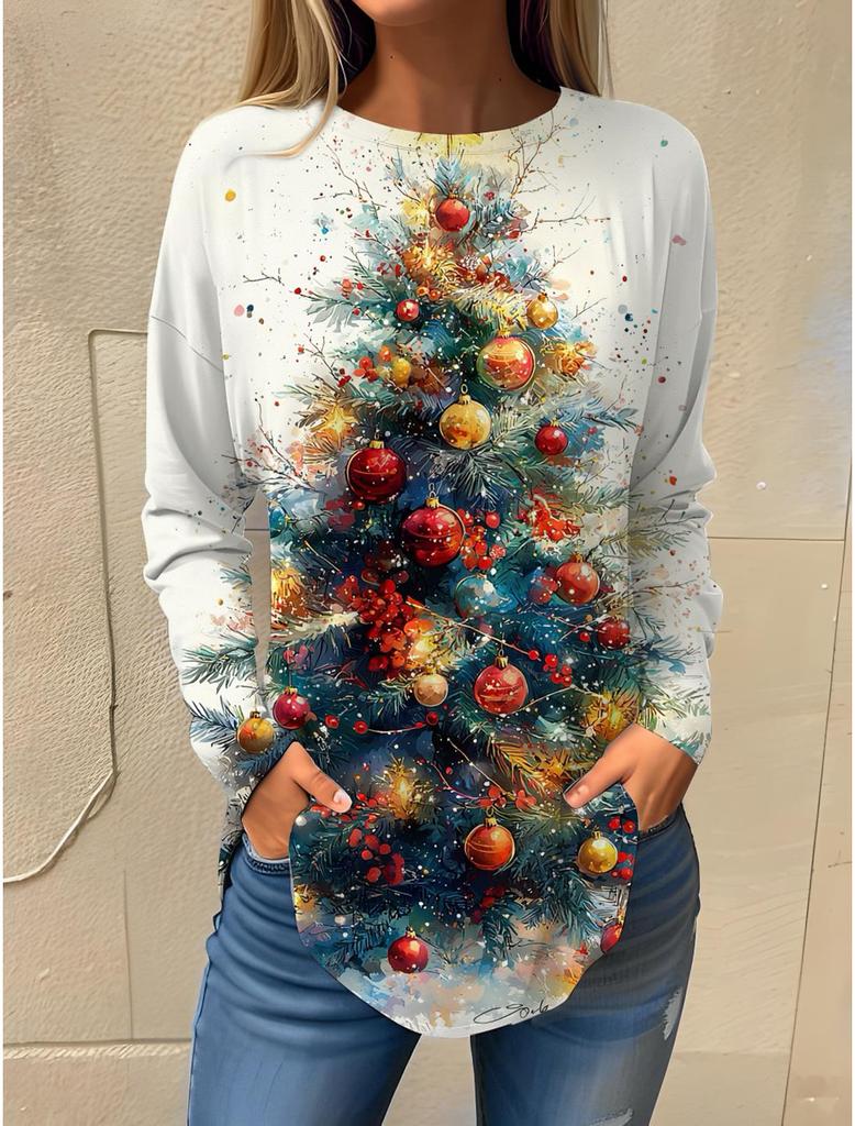 Weihnachtsthema Schneeflocke 3D-Druck O-Ausschnitt Langarm T-Shirt Mode Damenkleidung Casual Y2K Kleidung Harajuku Damenkleidung