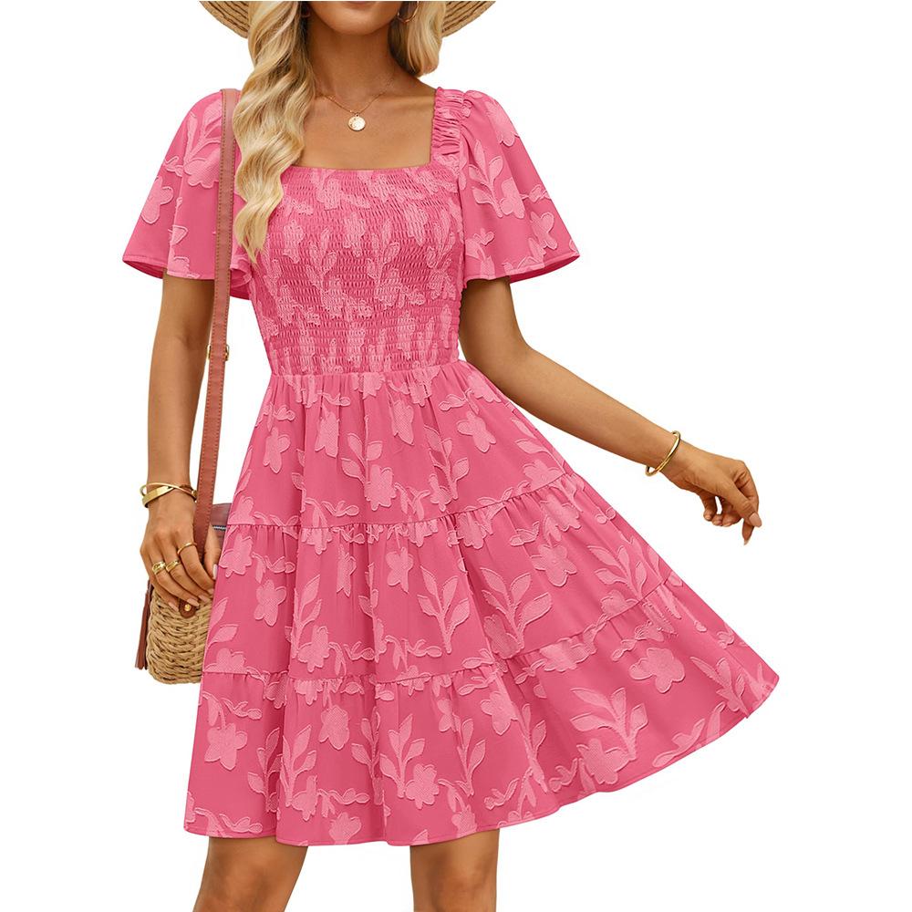 Summer New Short-sleeved Square-neck Floral Flowing Square-neck Dress for Women