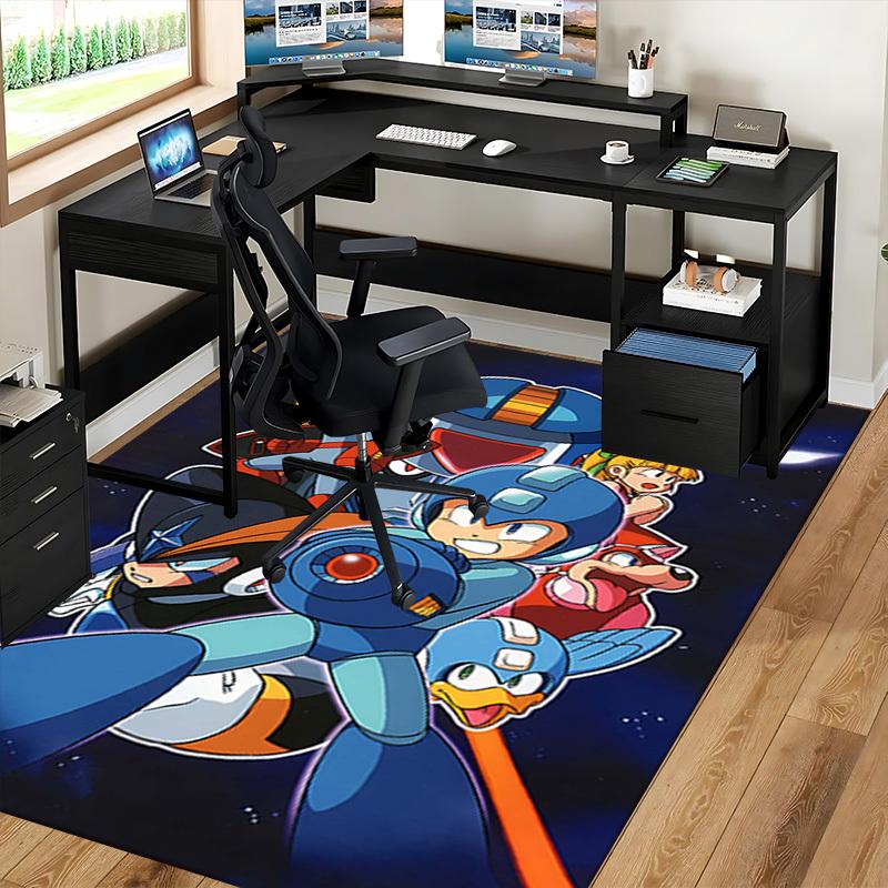 1pc Mega Man Anime Cartoon Design Office Chair Mat Non-Slip Carpet for Home Decor, Living Room, Bedroom, Game Room - Perfect Gift for Fans!Y058