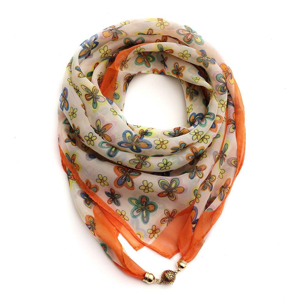Fashion Magnetic Buckle Women s Neck Scarf Luxury Chiffon Square Scarf Korean Style Neck Protection Headscarf Spring оранжевый