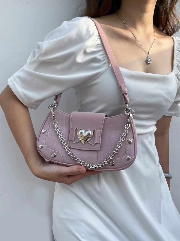 JIAERDI Hot Grils Y2k Handbag Women Vintage Sweet Cool Heart Chain Pink Underarm Bag Female Fairycore Aesthetic Shoulder Bag New
