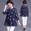 Women's Clothing Printing Loose Comfortable Button Three Quarter Sleeve Round Neck Thin Korean Elegant Fashion Summer Blouses