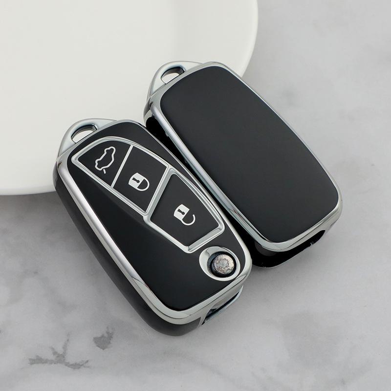 

Applicable Fiat 500 Car Key Case - Silver Edge, 3-Button Bravo Folding Remote Key Cover