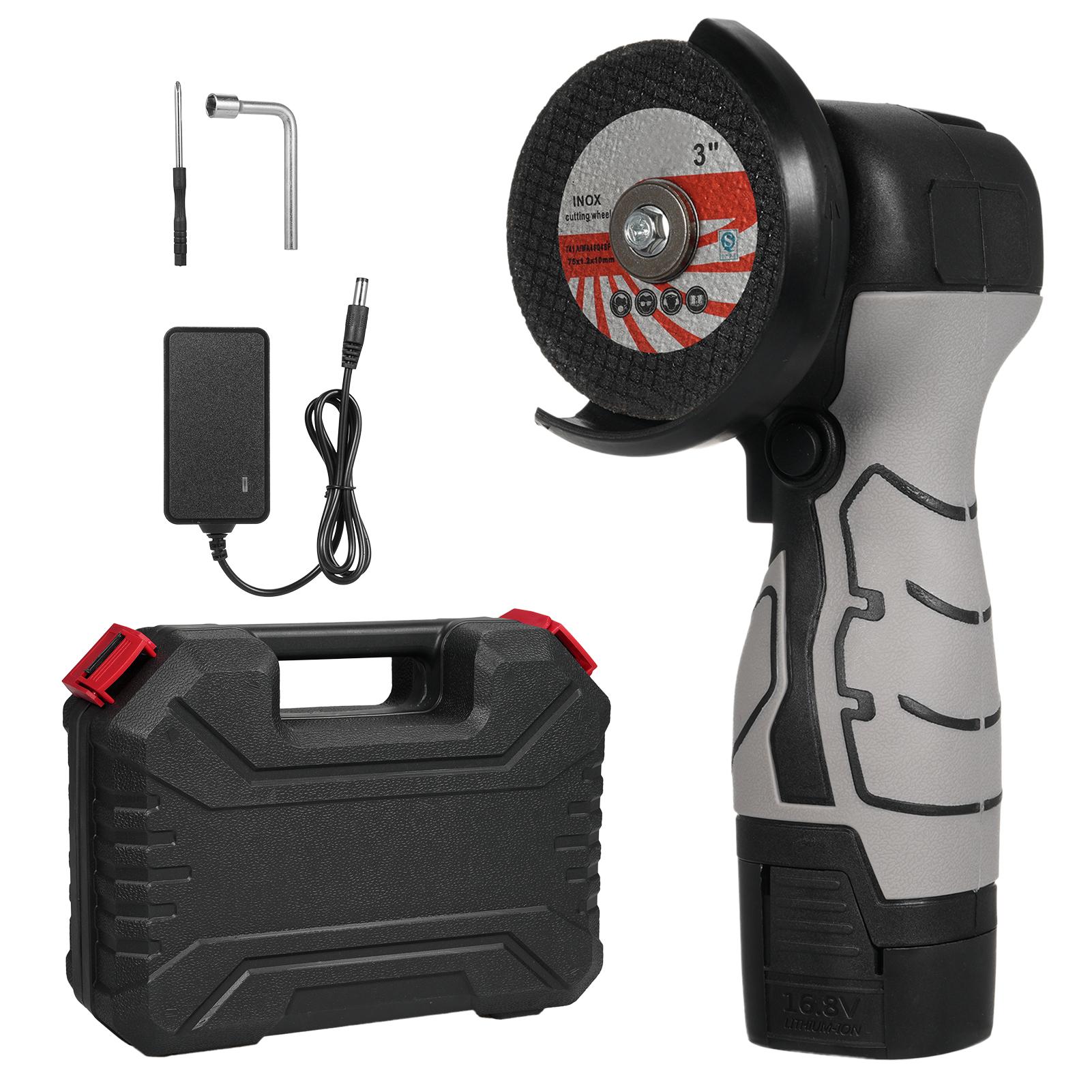 Meuleuse d'angle sans fil 7000 tr/min Outil de meulage électrique Mini meuleuse avec 1 batterie 16,8 V 2000 mAh US Plug noir