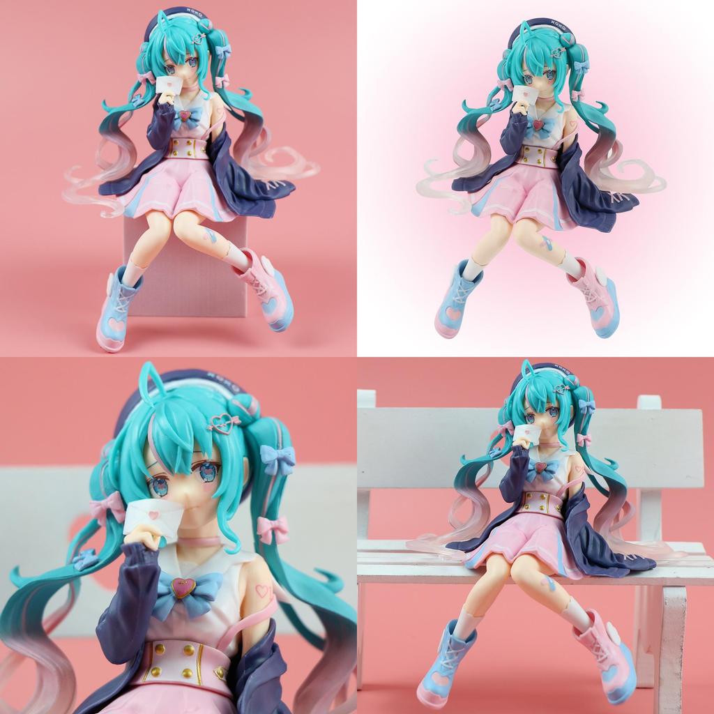 Cute Pink Sitting Pose Hatsune Miku Pvc Figure For Teens