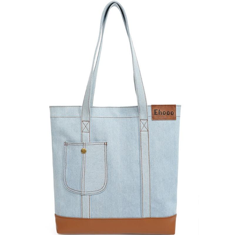 Bolsa de Ombro Jeans Bolsa de Estudante Universitária Bolsa Tote Bolsa Feminina Bolsa de Lona de Grande Capacidade