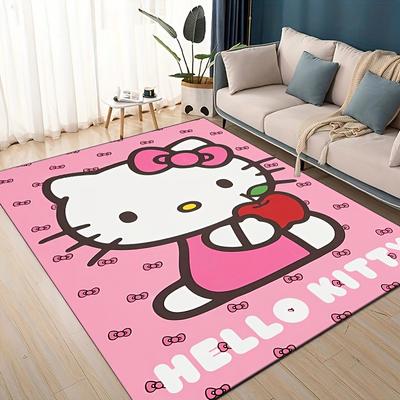 1pc Flannel Cartoon Hello Kitty Ins-Style Rug - Featuring Sanrio Hello Kitty Design, with a Rubber Backing, Cute Girly Bedroom Decor Bedside