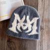 Fashionable Street Style Jacquard Faux Mink Plush Neutral Knitted Hat Winter For