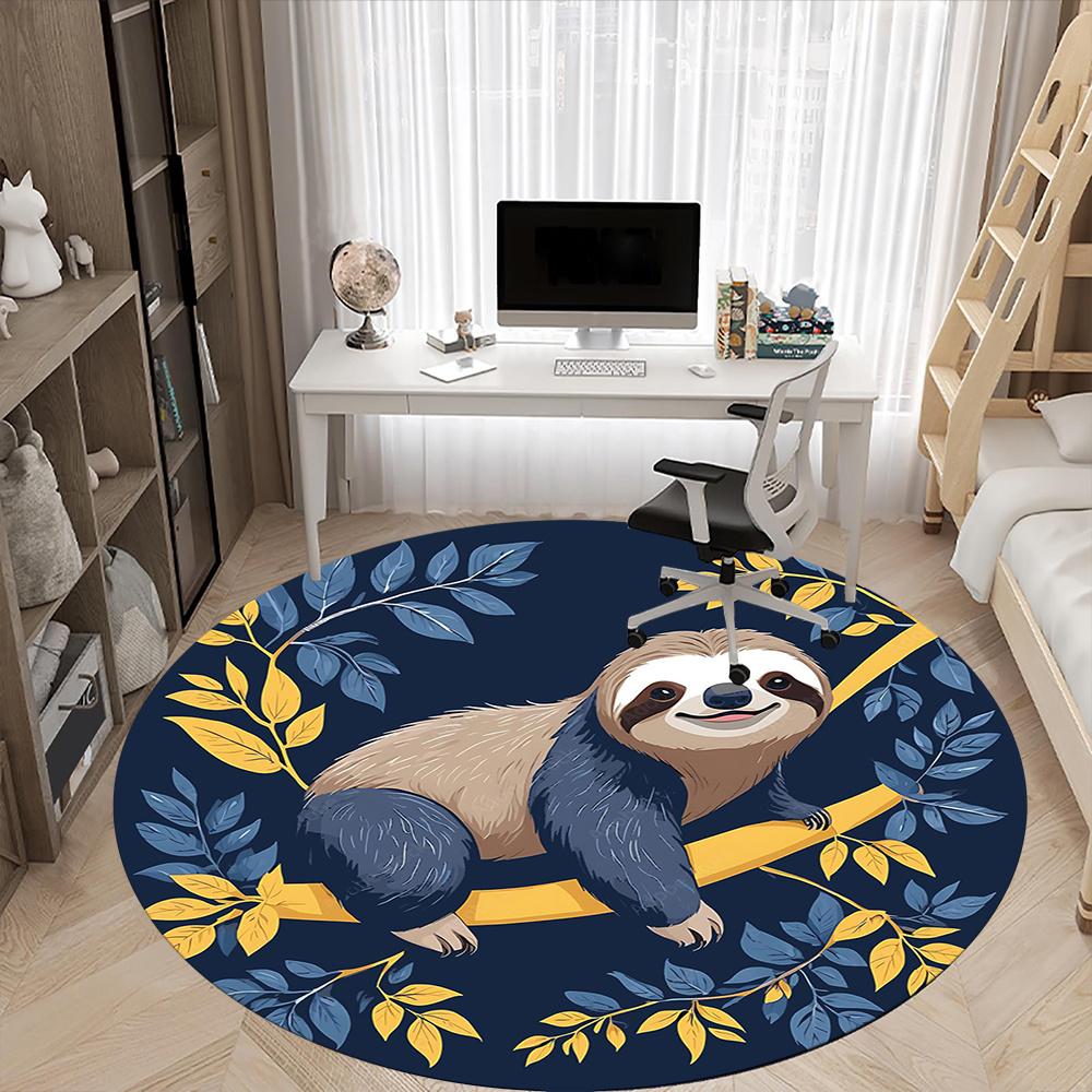 1pcSloth Branch Office Round Area Rug, Indoor Mat Suitable ForOffice, Under Office Chairs Bedroom Living Room Home Decor, Room Deco 018