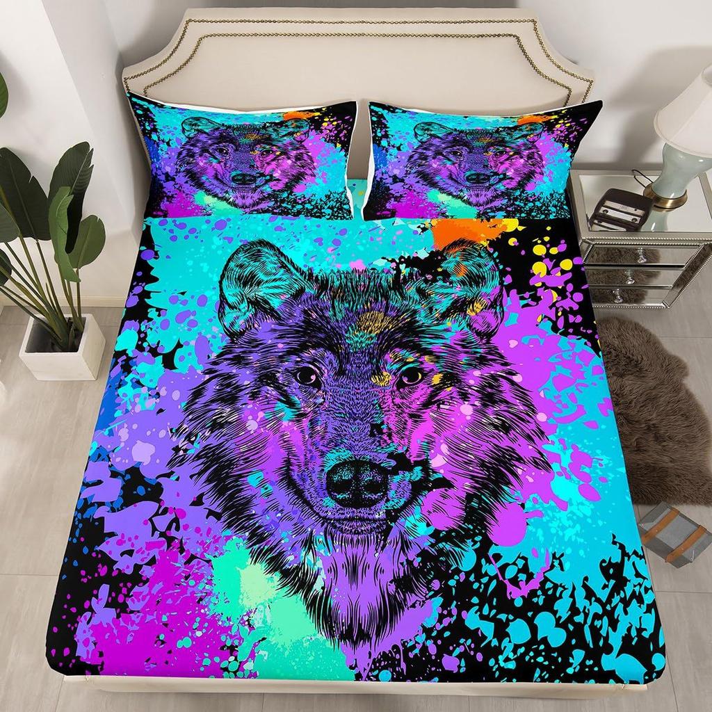 Cartoon Graffiti Muster Bettmütze Dreiteilig Digitaldruck Bettwäsche Bettmütze Dreiteiliges Set Kinder Und Erwachsene