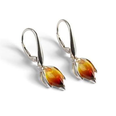 Bernstein-Ohrringe, Südwest-Schmuckstil, Blume für Frau, Sommer-Geschenk, Knospe, baltischer Ohrhänger, Bernstein, 3,5 x 1,2 cm