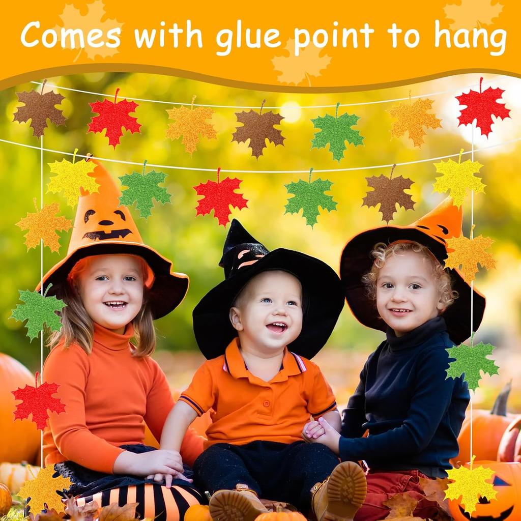 Demissle Thanksgiving Fall Leaves Bulletin Board Decorations Leaf Cutouts Glitter Maple with Adhesive Dots for Bulletin Board Classroom Decor(100