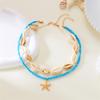 Boho Vintage Metal Starfish Shell Pendant Necklace for Women Colorful Rice Beads Choker Double Layer Chain Choker Beach Jewelry