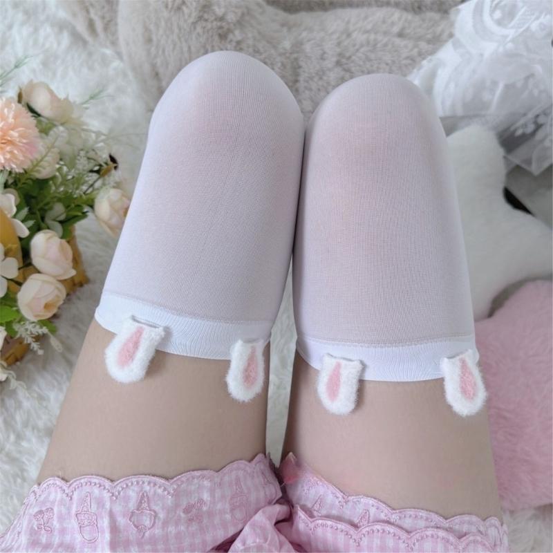 Fashionable Elegant Thigh High Long Stockings for Women Anime Cosplay Cats Rabbit Ears Accent Over Knee Socks Hosiery
