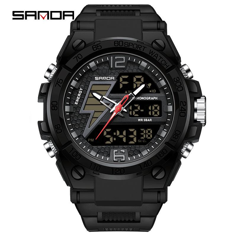 Sanda Trendy Waterproof Sports Watch - Minimalist Design with Dual Display for Students