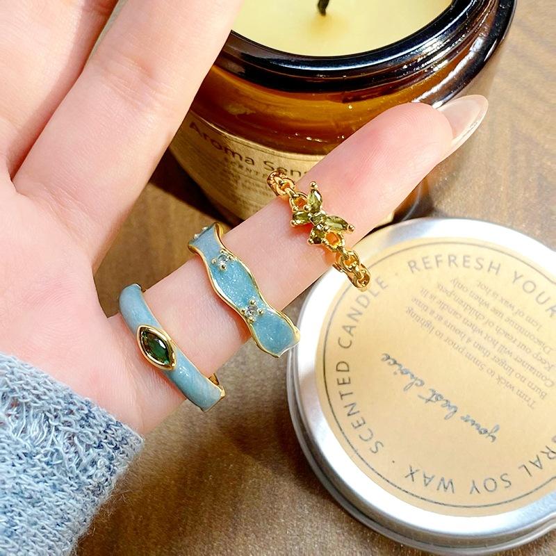 Macaron Color Color Color Enamel Zir*****Pen Ring Niche Stacking Wearing Temperament Light Luxury High-End Ring Women'S Model