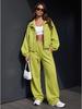 Basic full zipper sports suit for women, loose waist jacket, elastic waist wide-leg trousers two-piece set