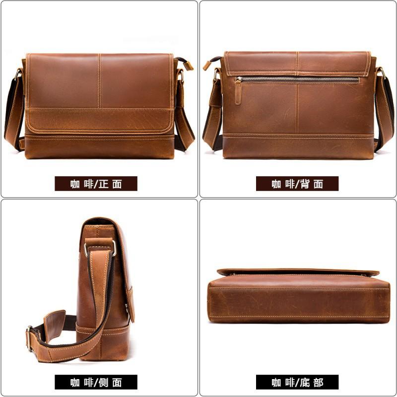 Real Cowhide Crazy Horse Leather Men's Bag Casual Crossbody Retro Fashion Top Layer Shoulder