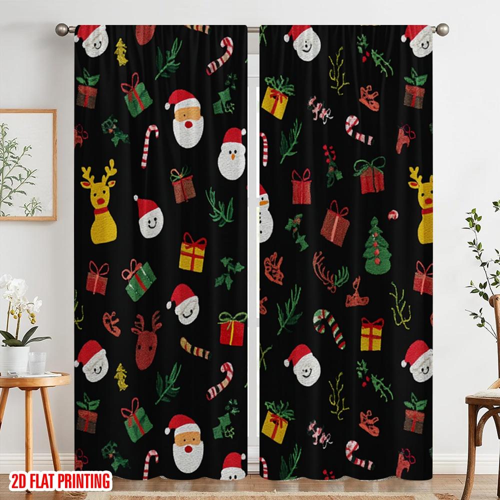 2pcs,2D Plane Printing Minimalist Curtains Christmas Cartoon Versatile Durable Polyester (without Rod) Decorations Inside