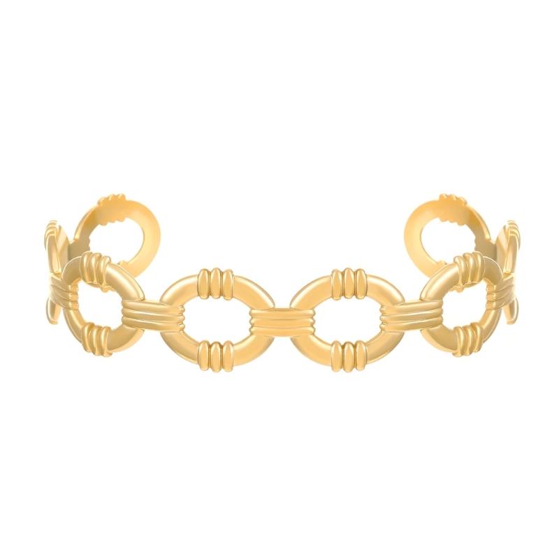 Elegant Retro Geometric Line Bangle Bracelet Allergy Resistant Stainless Steel With 18K Gold Plating For Women Daily Wear
