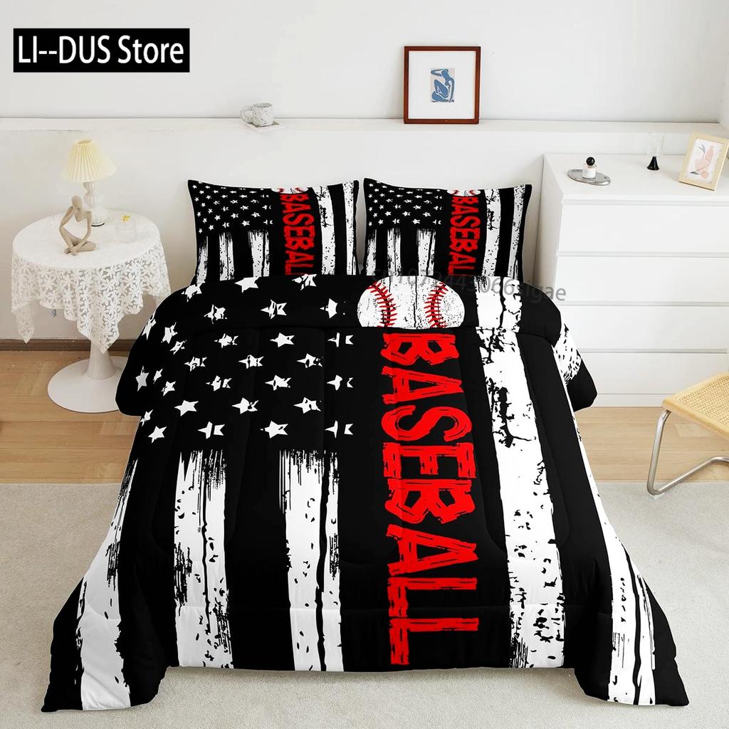 American Flag Bedding Set Baseball Sports Comforter Set 3 Pcs for Kids Teens Adults Room Decor Duvet Cover with 2 Pillowcases