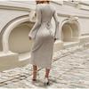 Knitted Women Dress Long Sleeve V Neck Elegant Autumn Robe Fashion Casual Dresses
