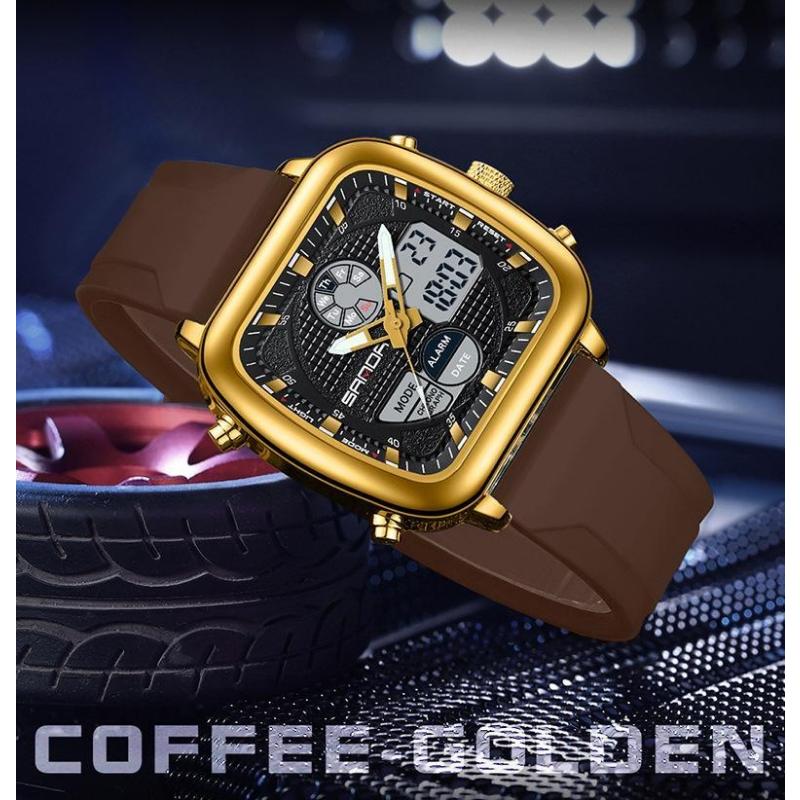 SANDA Fashion Men's Electronic Wristwatch Multi-function Square Dial Calendar Sports Luminous Waterproof Countdown Man Digital Watches