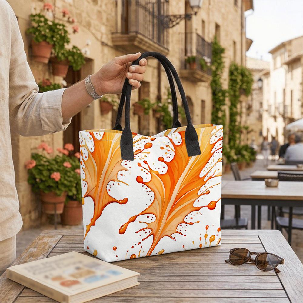 Orange Abstract Print Tote Bag Casual Large Capacity Fashionable Shoulder Bag for Daily Use