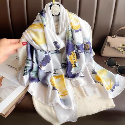 New Scarf New Silk Satin Printed Shawl Holiday Fashion Sun Protection Long Imitation Silk Scarf