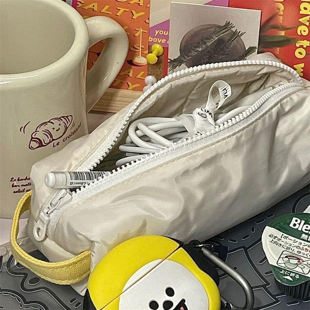 Cream Color Pencil Case Cosmetic Bag Stationery Storage Bag Aesthetic Pencil Bags  for Girls