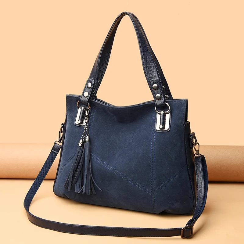 High Quality Women's Soft Suede Surface Leather Shoulder Crossbody Bag 2026 Tassel Handbag Large Capacity Ladies Tote Bag