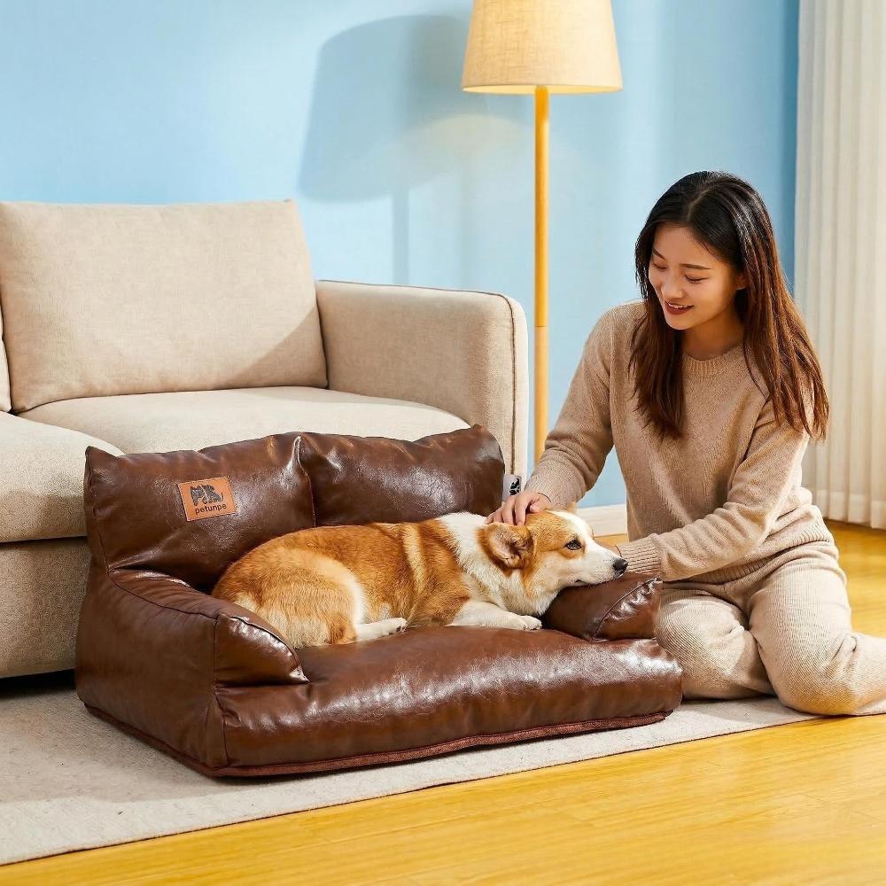 Cool Pet Bed Sofa Waterproof Anti-Scratch Dog Cushion with Pillow Backrest Indoor Pet Couch for Cat Small Medium Dogs Sleeping