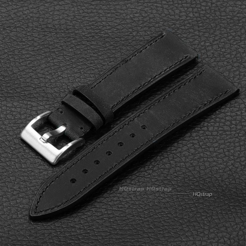 

Handmade Genuine Leather Watchband Vintage Brown Black 18 20 22mm Soft Men s Bracelet Stitching Cowhide Strap Quick Release 18mm чёрный