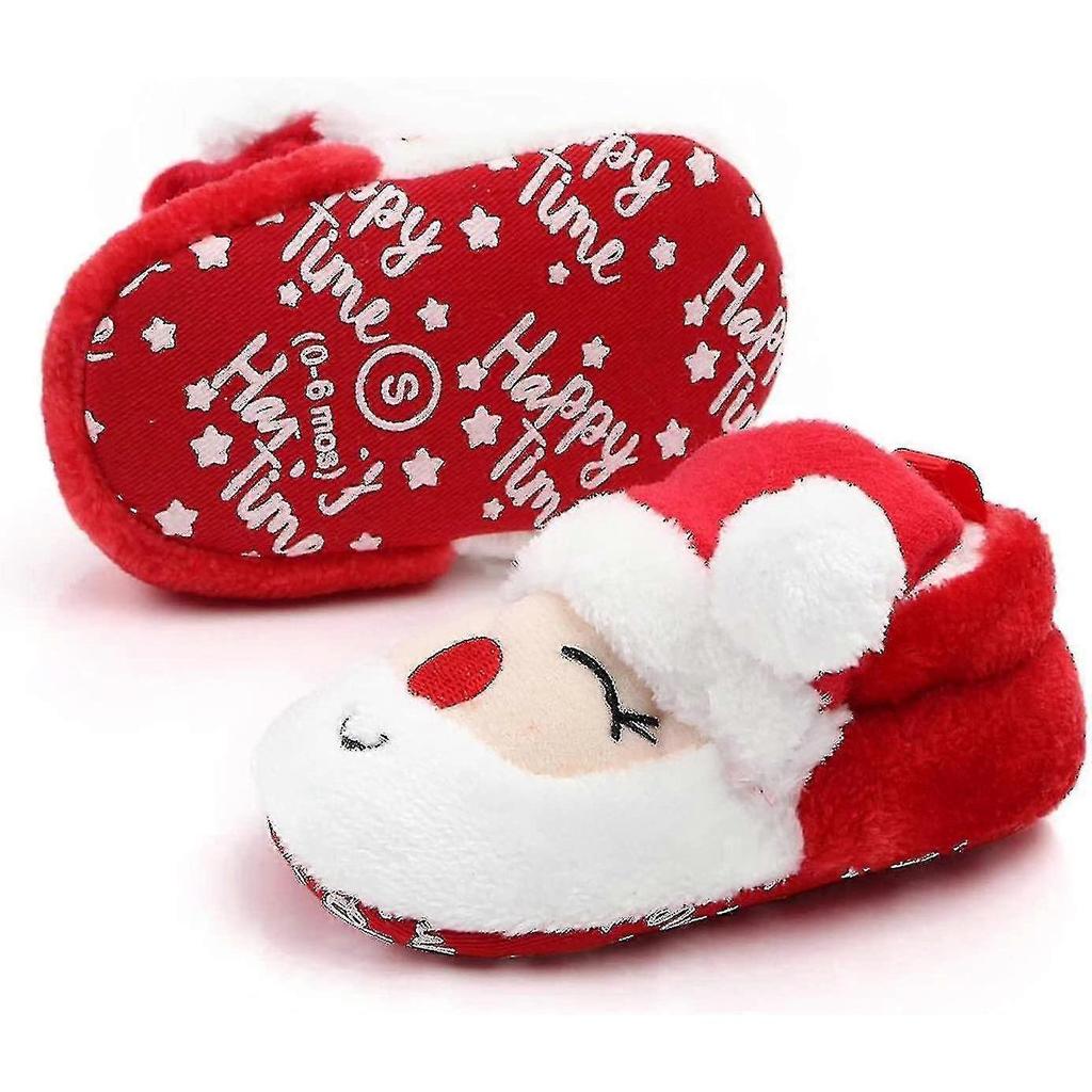 Christmas Baby Winter Shoes Newborn Plush Warm Snow Boots Christmas Santa Soft Soled Toddler Shoes13cm